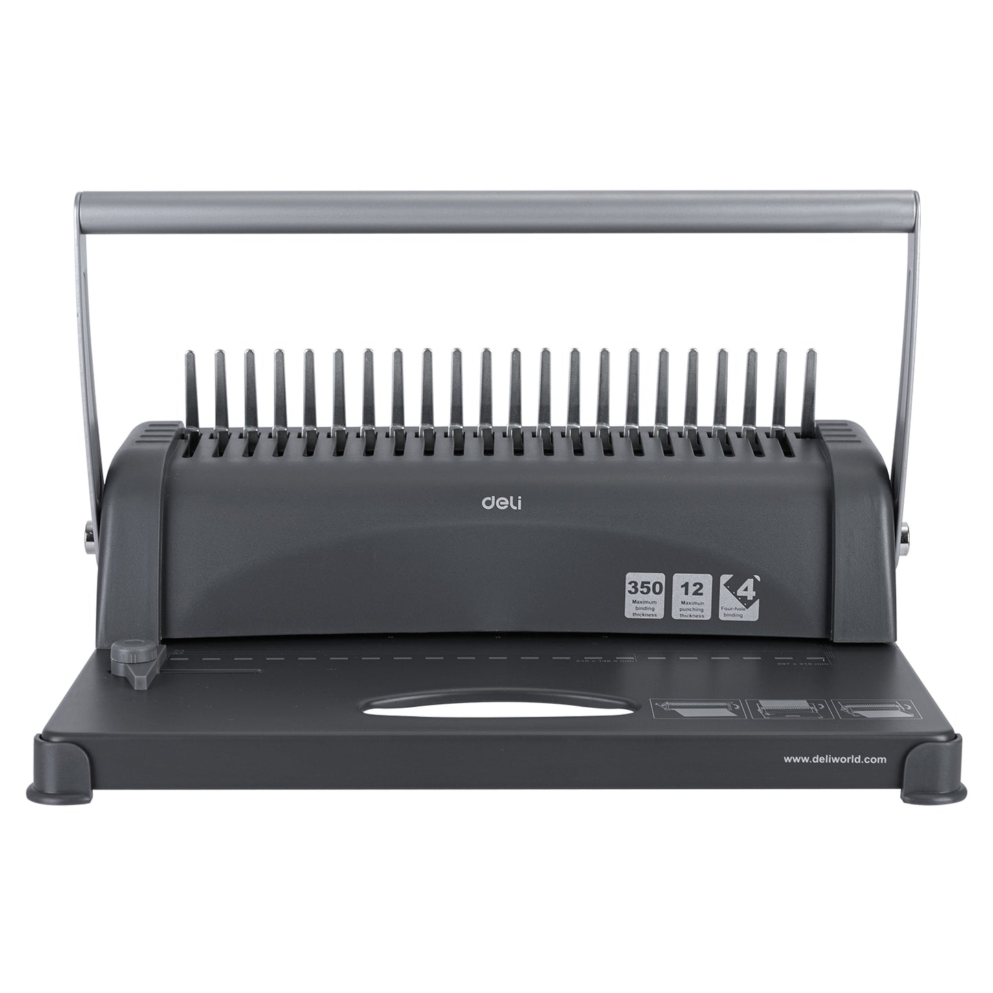 Black Deli paper binding machine on a white background Deli E3871 Comb Binding Machine