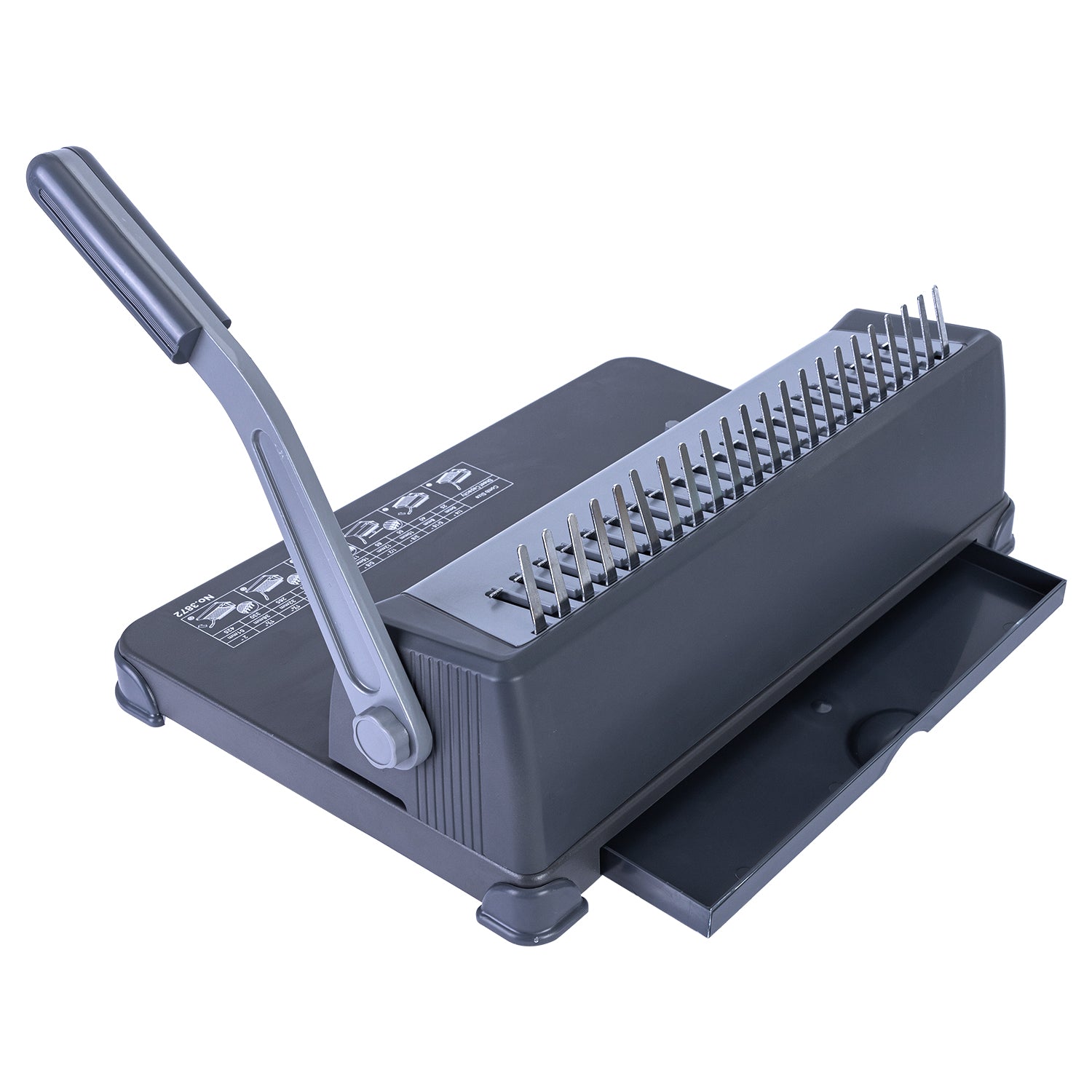 Gray paper punch with multiple holes on a white background Deli E3872 Comb Binding Machine