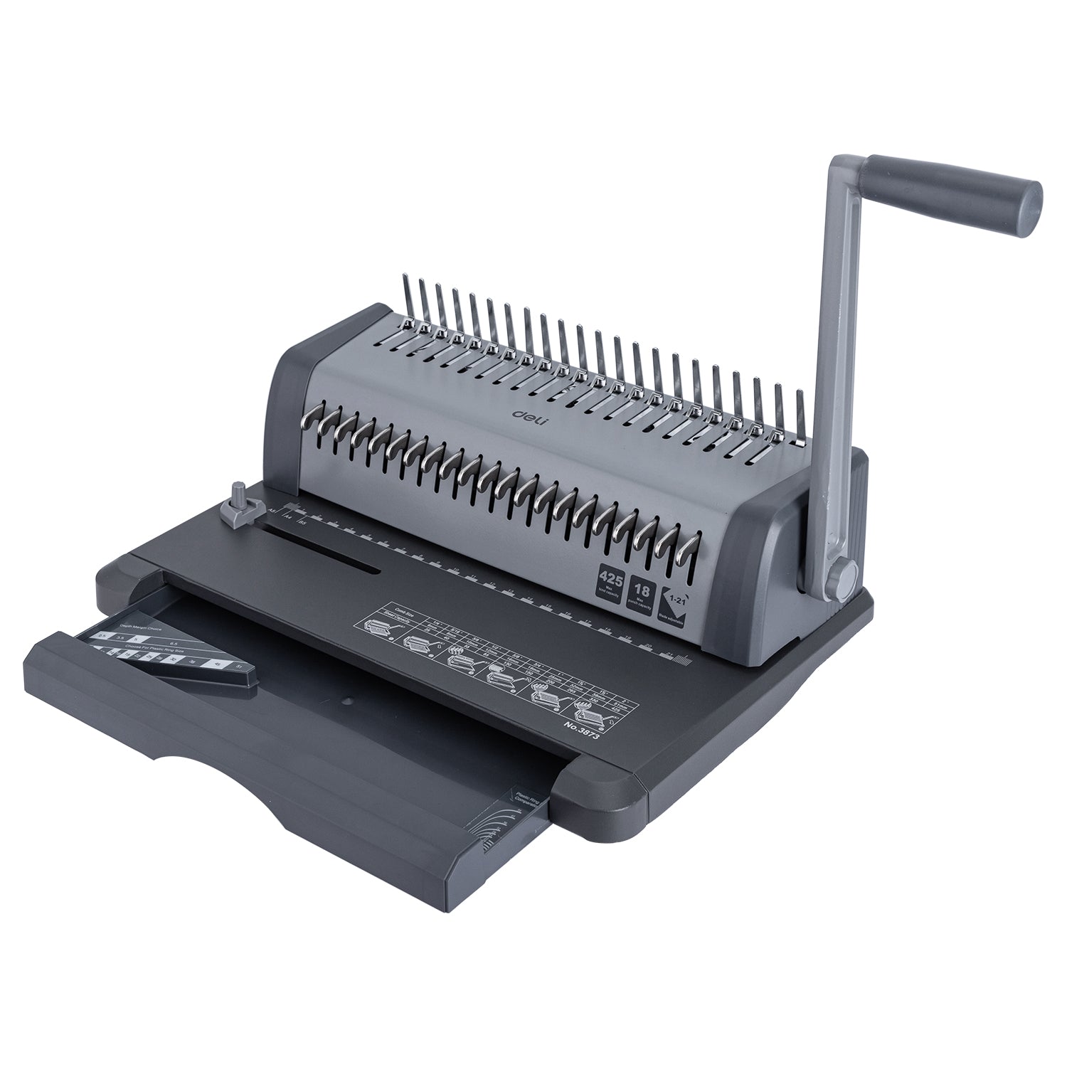 Gray binding machine on a white background Deli E3873 Comb Binding Machine