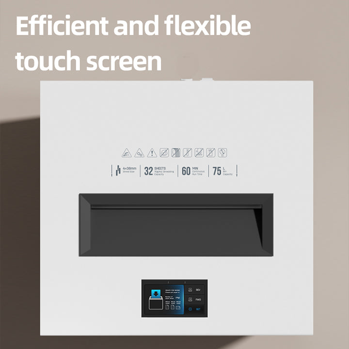 Touchscreen control panel with icons and text on a beige background