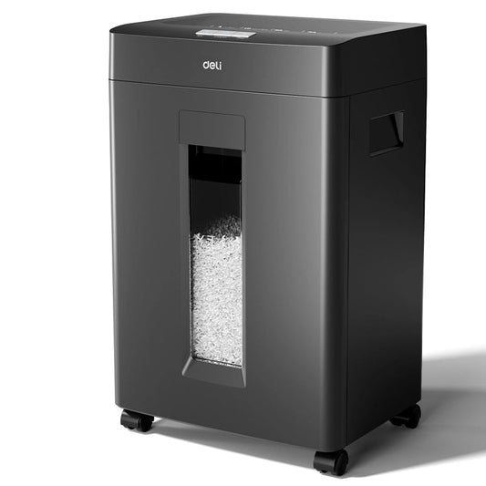 Black paper shredder with visible Deli branding on a white background DELI T094 Paper Shredder