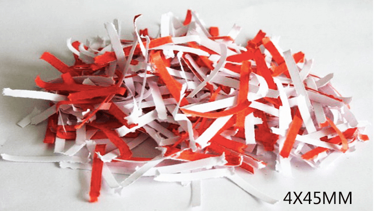 Cross cut paper shredder that has a cut size of 4x45mm.